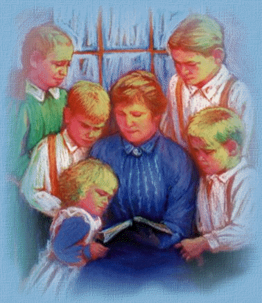 Mama reading the holy bible to her children...